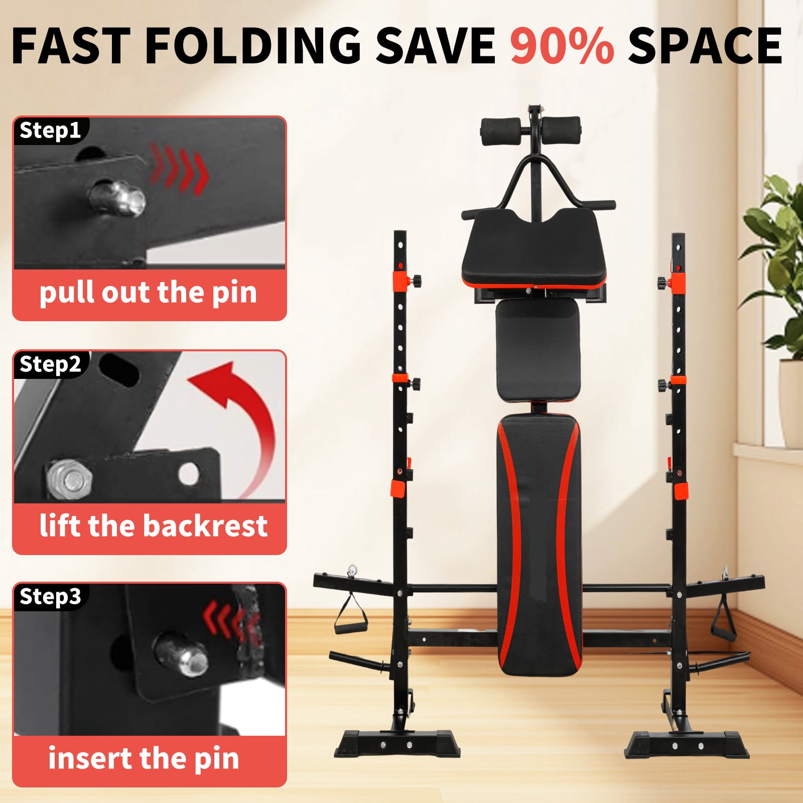 1500LBS 6 in 1 Olympic Weight Bench Set with  Leg Extension and Squat Rack, Adjustable Bench Press Set for Home Gym Full Body Strength Training