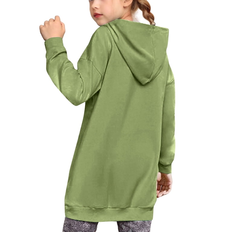 Girls Cotton Hoodie Dress with Pocket Loose Casual Long Sleeve Cotton  Hooded Plain Sweatshirt Pullover Fall Dress (13 Years, Green) - Walmart.com