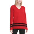 thumbnail image 1 of Suéter de rayas de piel sintética Calvin Klein para mujer rojo XS, 1 of 1