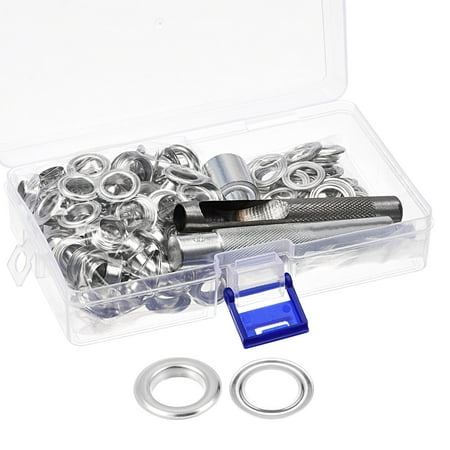 

Grommet Tool Kit 100 Sets 3/8 Copper Grommets Eyelets with 3pcs Install Tools 10mm Inside Dia. Silver Tone