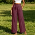 thumbnail image 2 of ZToonmas Womens Solid Linen Look Wide Leg Pants Elastic Waist Front Seam Casual Loose Long Pants with Pockets, 2 of 6