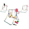 thumbnail image 1 of Kids Jungle 4-in-1 Kid Climb & Deluxe Swing Set Playground with Horizontal Bar, Trapeze Rings, Monkey Bars, Basketball Net Hoop & 3 Balls, Expandable & Foldable, 1 of 4
