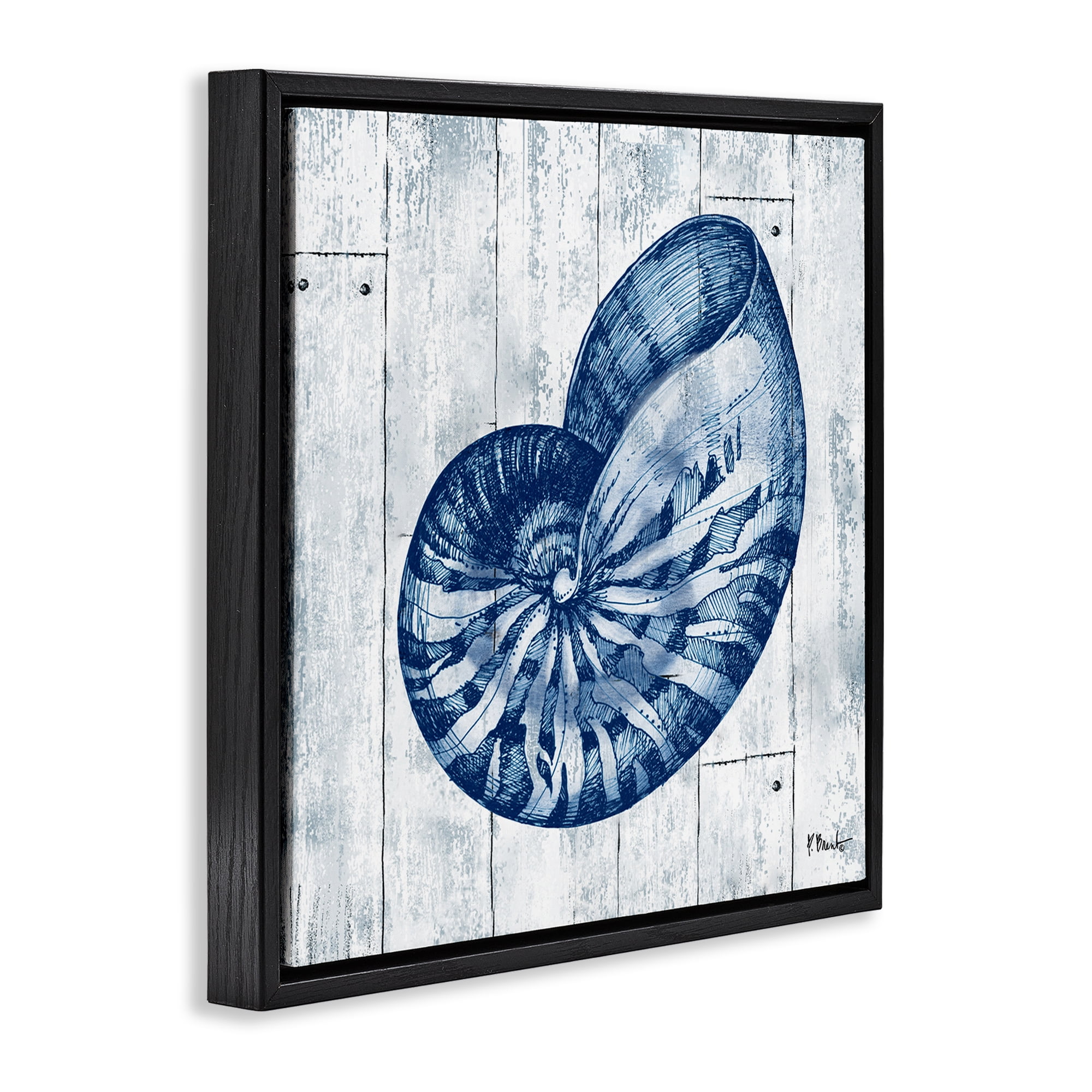 Stupell Industries Coastal Timberland Nautilus Black Framed Floater Canvas Wall Art, design by Paul Brent