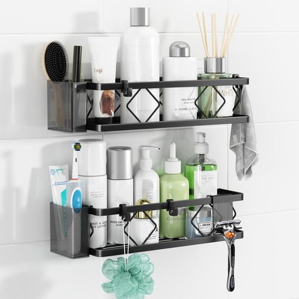 Estante de ducha sin taladrar color negro 2 unidades soporte para champú ducha bañera aluminio inoxidable estante baño almacenamiento sin agujeros