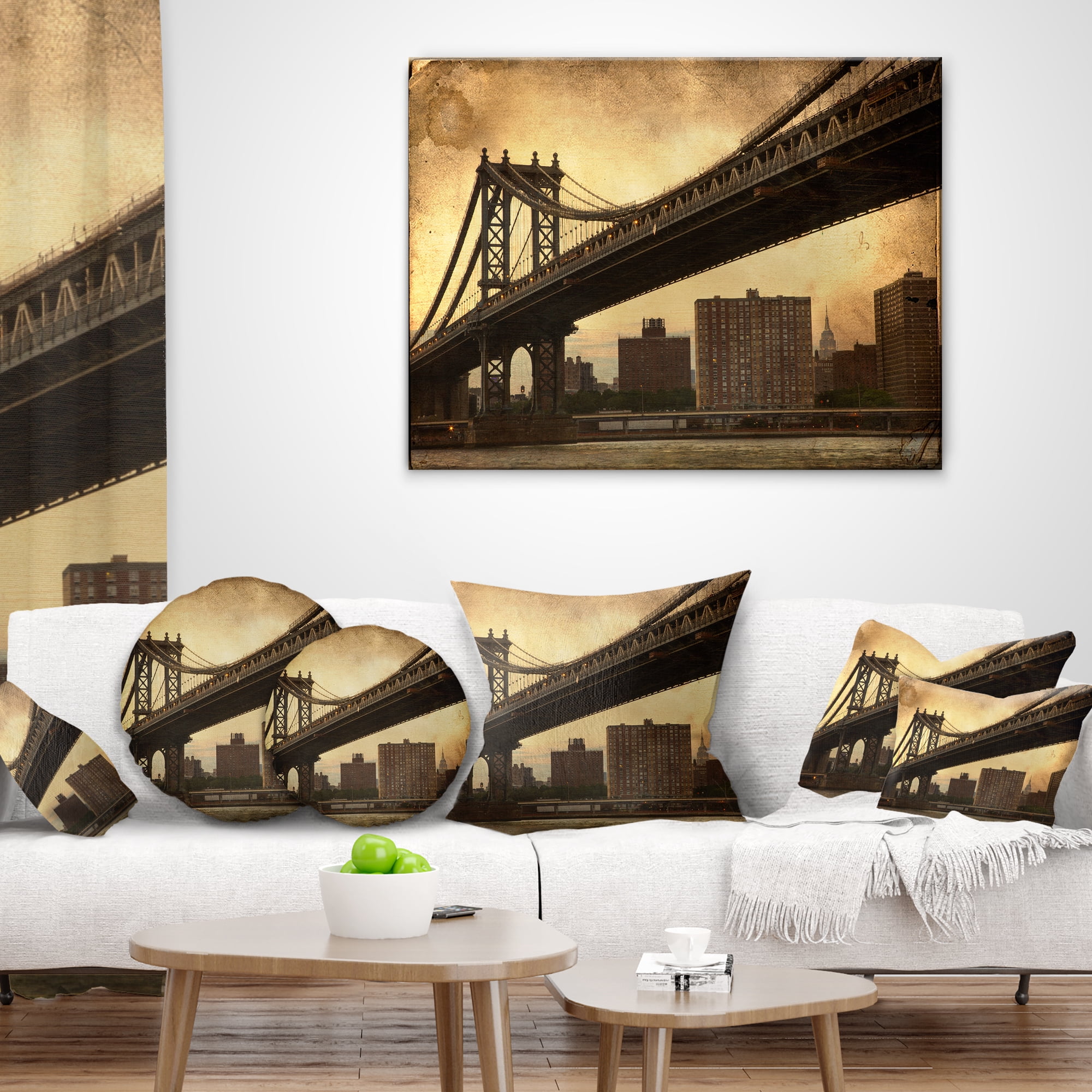 Designart Dark Manhattan Bridge - Photography Throw Pillow - 18x18