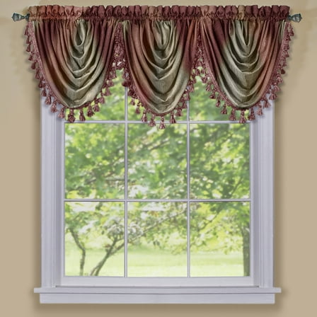 Royal Ombre Curshed Semi Sheer 3 Pack Tassled Window Curtain Valances - Burgundy