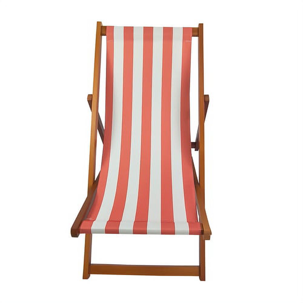 JINS & VICO Beach Lounge Chair, Adjustable Wood Patio Lounge Camp Chair with Sturdy Wooden Frame and Stripe Polyester Canvas, Reclining Portable Chair for Yard Pool Balcony Garden, Orange - image 2 of 7