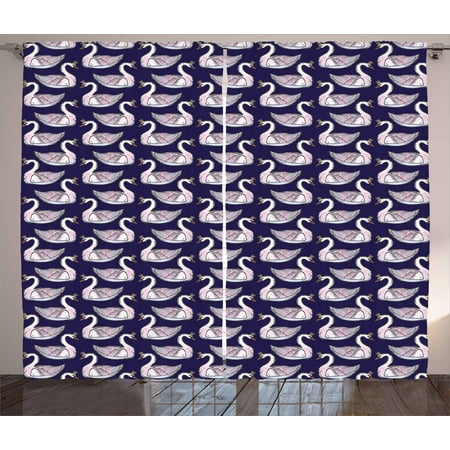 - Swan Curtains 2 Panels Set, Pale Pink Waterfowls with Princess Tiaras Graceful Fauna Artistic Animals, Window Drapes for Living Room Bedroom, 108W X 90L Inches, Indigo Pale Pink Orange, by Ambesonne