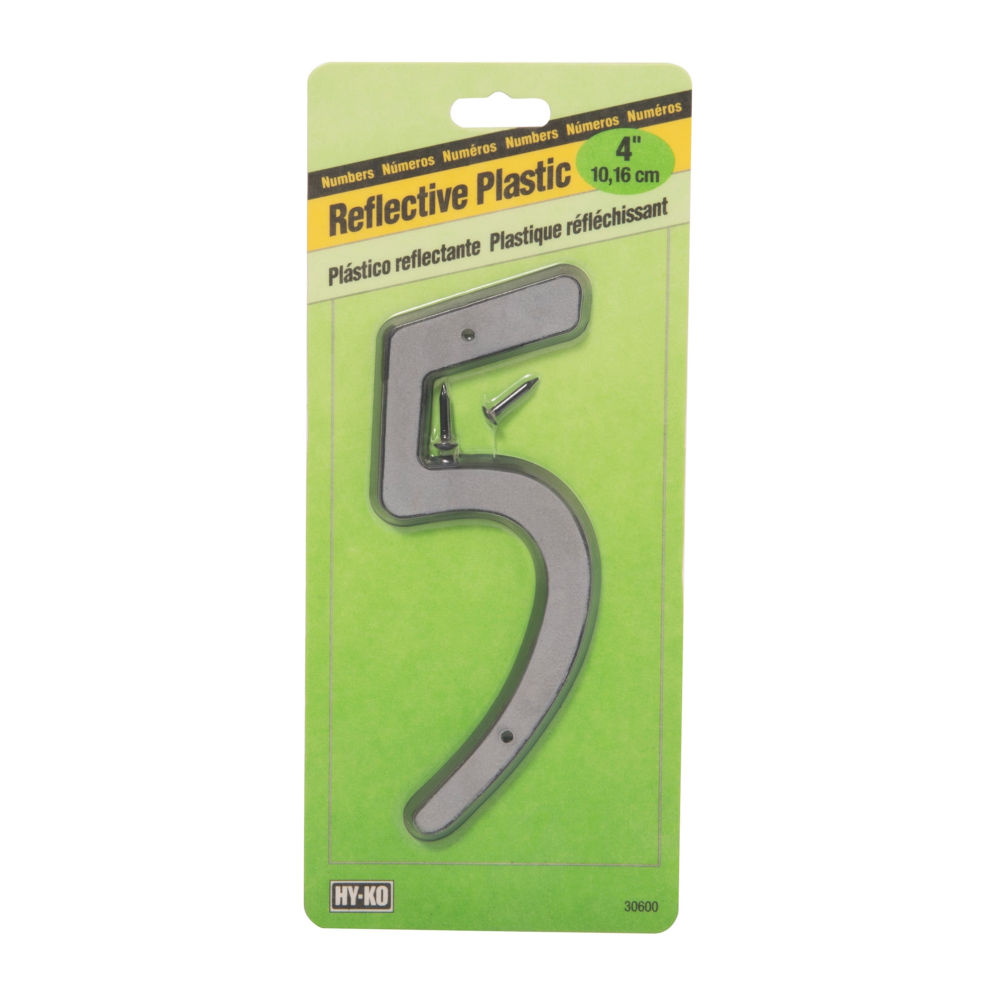 Hy-Ko 4' Reflective Plastic House Address Number 5, Includes Nails