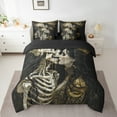 thumbnail image 2 of Manfei Gothic Skull Bedding Comforter Set 7pcs,Gold Crown Full Bedding Set,Spooky Skeleton Fitted Sheet Flat Sheet,Breathable Room Decoration Reversible, 2 of 7
