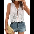 thumbnail image 3 of Chaleco con Lazo Frontal para Mujer, Camiseta Sin Mangas con Bordado Floral Y2K, Cuello en V, Top Corto, Lindas Camisetas para Salir. XXL, 3 of 8
