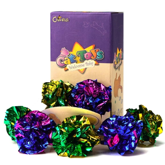 Pelotas de mylar brillantes arrugadas, 24 unidades, de juguete para gatos CHIWAVA, 1,6 cm