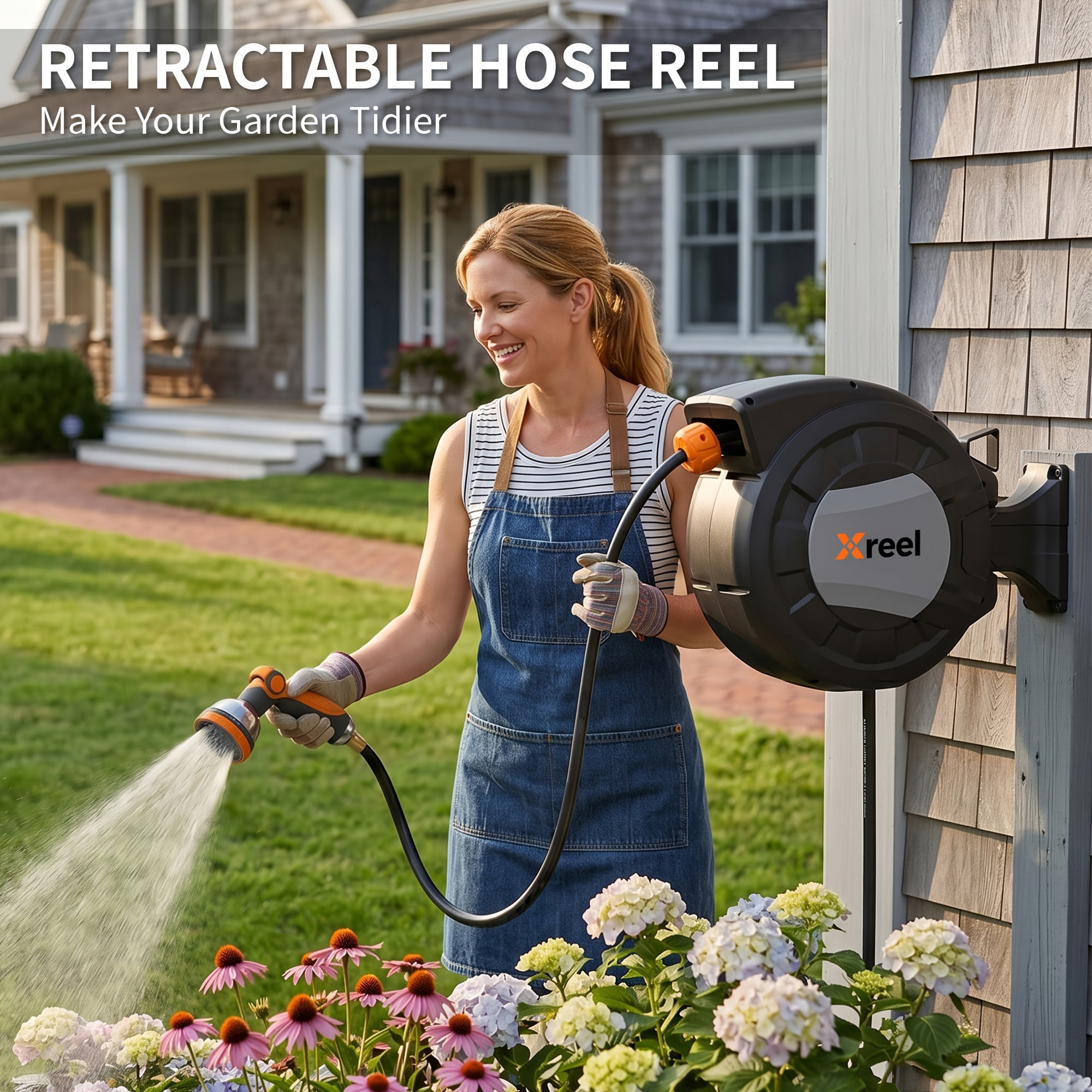 Retractable Garden Hose Reel With Wall Mount 1/2"x70FT,With 10 Pattern HoseNozzle, Brass Connector, Auto Rewind/Any Length Lock/ 180° Swivel Bracket, Ideal For GardenWatering