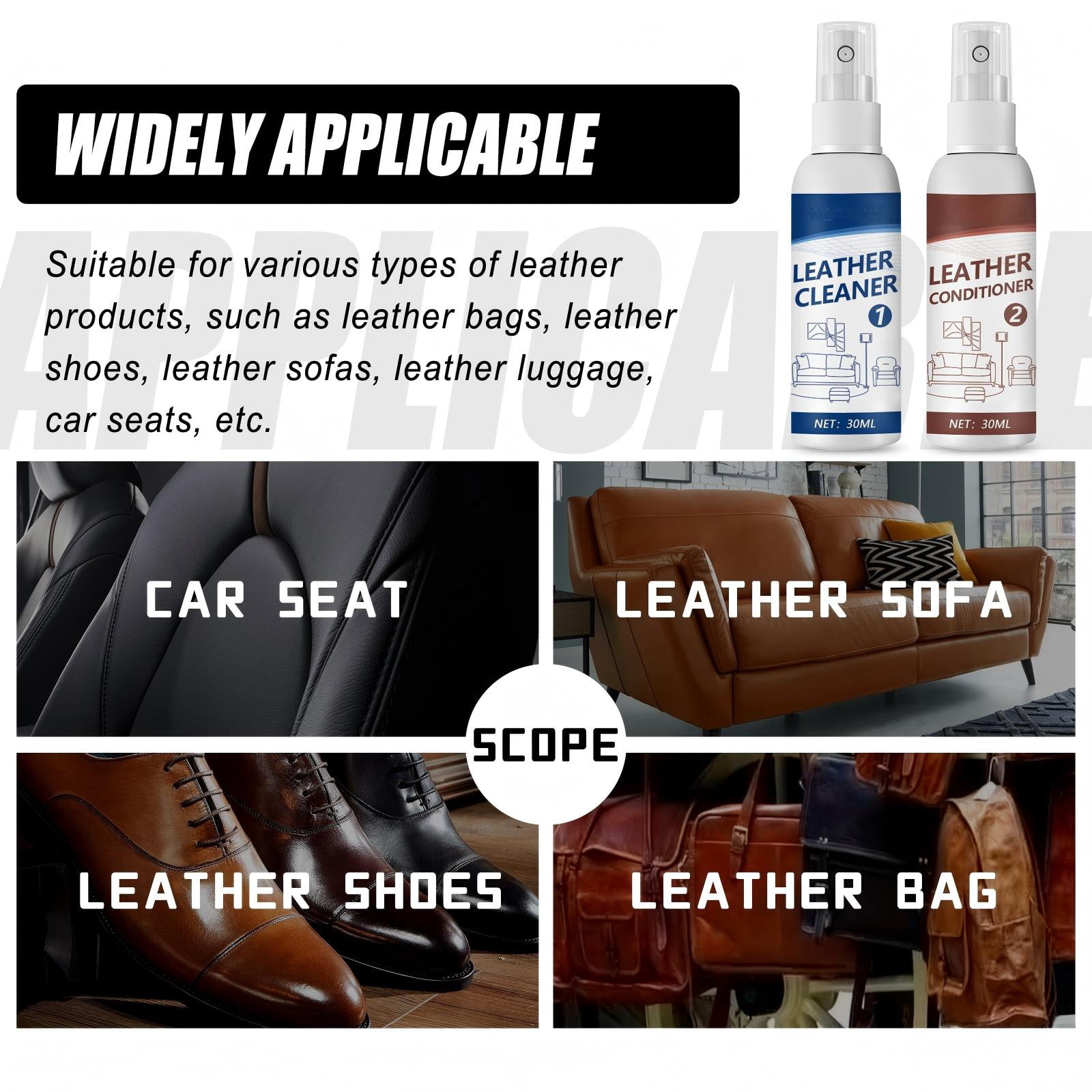 Alvantor Leather Cleaner and Conditioner with Carnauba Wax for Sofas, Car Seats, and Shoes, 1.01fl.oz