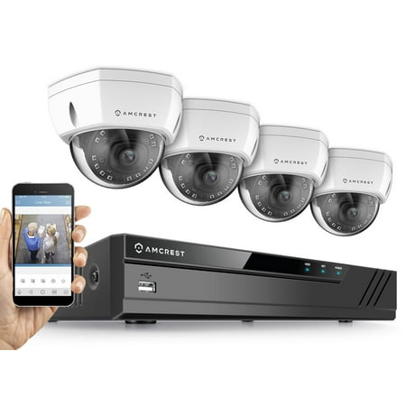Amcrest 8CH Plug & Play H.265 4K NVR 4K (8MP) 3840x2160 Security Camera System, (4) x 8-Megapixel 2.8mm Wide Angle Lens Weatherproof Metal Dome POE IP Cameras, 98ft Nightvision (Best 8mp Security Camera)