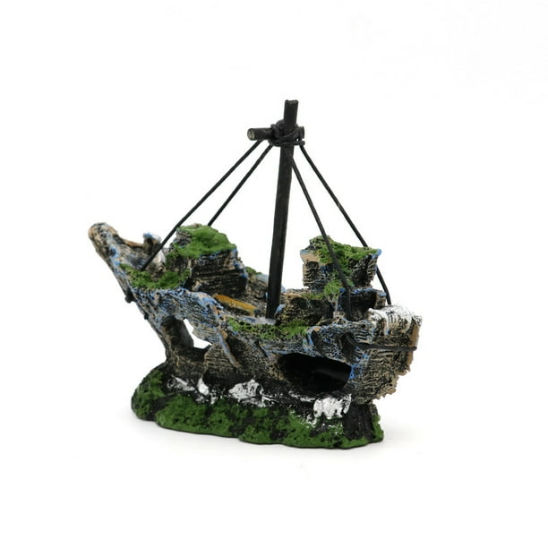 Adorno de acuario de barco de pesca de resina Decoración de plástico Tema de barco pirata hundido Barco pirata antiguo Barco del tesoro hundido Acuario