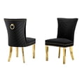 thumbnail image 1 of Ensemble de 2 Chaises Rembourrées en Velours Noir avec Pattes en Acier Inoxydable Doré, 1 of 2
