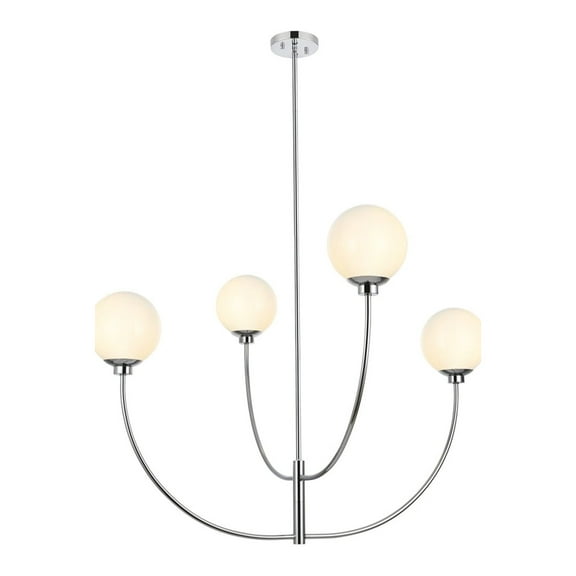 Living District Nyomi 42" 4-Light Metal/Glass Chandelier in Chrome/White