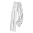thumbnail image 7 of Women's Linen Cotton Wide Leg Pants for Women, Mid Elastic Waist Straight Tube Casual Pants, Solid Color Pockets, Work Lounge Summer Beach Trousers, Long Straight Leg | VerBelle,White 3XL, 7 of 7
