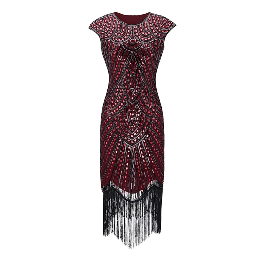 Womens Ladies Gatsby 20s Flapper Red Blue Sequin Cocktail Party Sleeveless Dress 