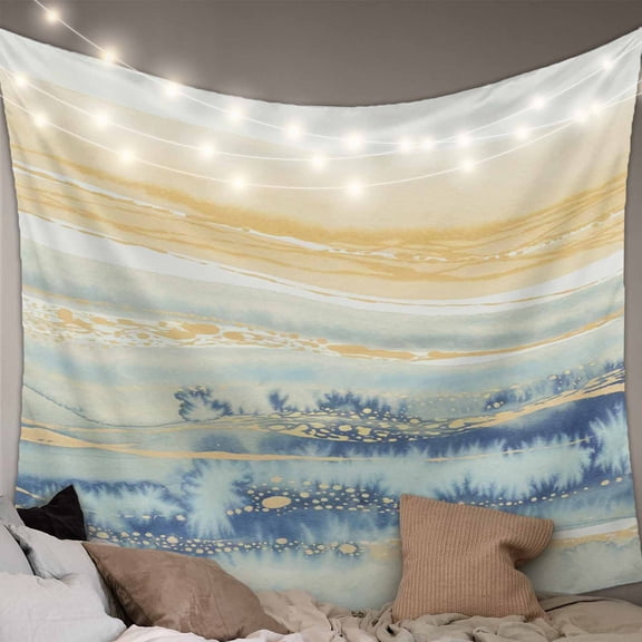 Yellow Blue Ombre Small Tapestry for Bedroom Wall Hanging Tapestry, Abstract Modern Art Fluid Striped Ceiling Backdrop Tapestries Poster Blanket Wall Decor for Teens Room Living Room Dorm 23" x 28"
