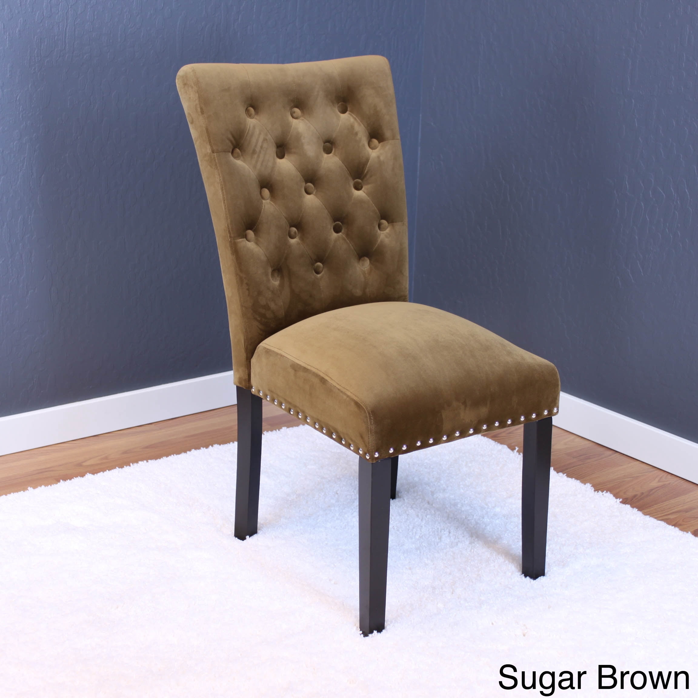 Silver Orchid Flohr Tufted Blue Velvet Dining Chairs (Set of 2