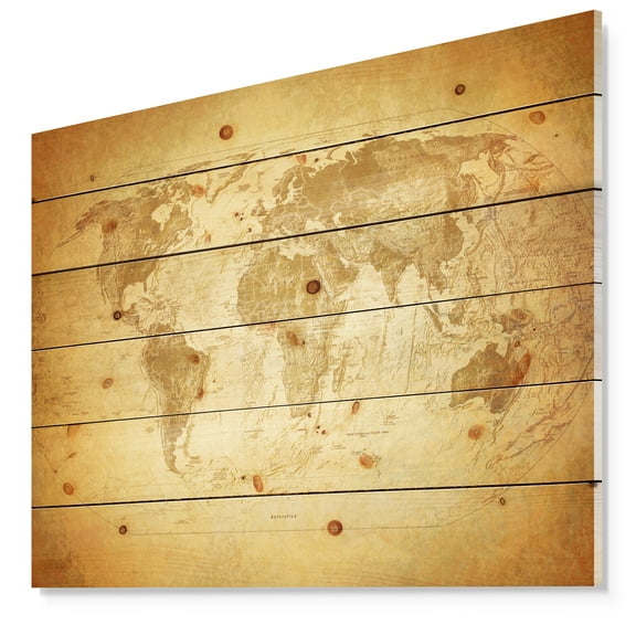 Designart 'Traditional Classic Map' Contemporary Print on Natural Pine Wood