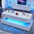 thumbnail image 3 of Chistwod 55" Large Black LED Coffee Table with 2 Storage Drawers, Modern High Gloss Marbling Print Coffee Table with 20 Colors LED Lights & APP Control, 2 Tiers Rectangle Living Room Furniture, 3 of 9