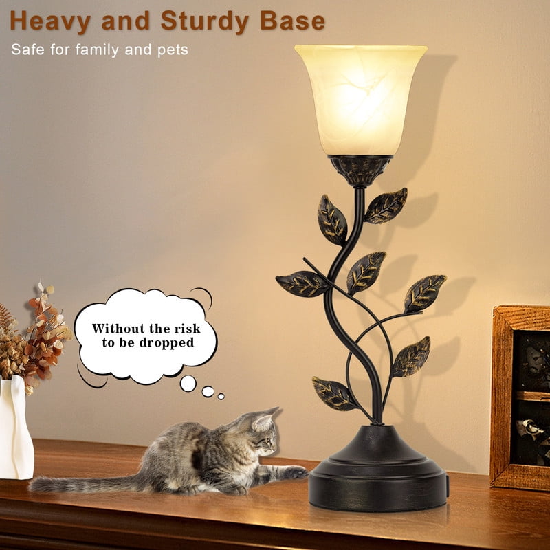 Bedside Lamps Set of 2, 20 Inch Table Lamp for Bedroom Touch Control 3-Way Dimmable Table Lamp for Living Room 2 USB Ports, Torchiere Lamps for Night Stands Metal Leaf Glass Shade, Bulbs Included