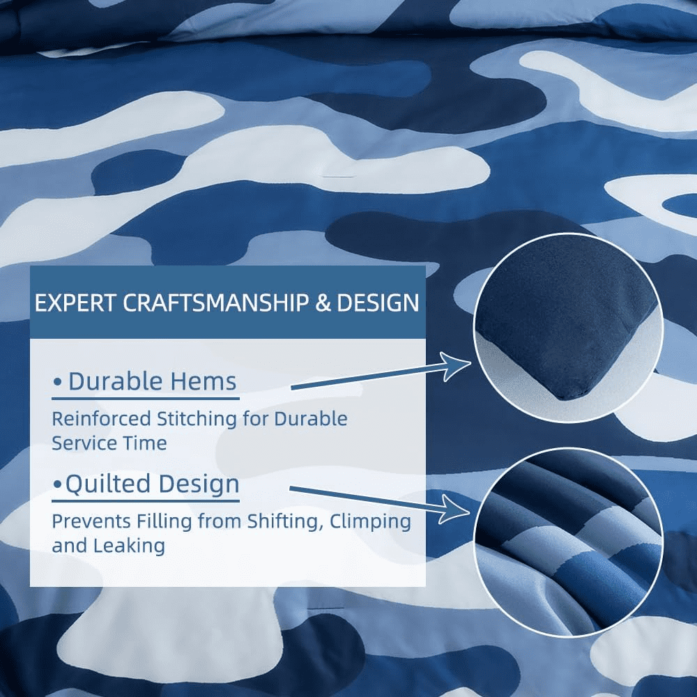 Btargot 3PCS Blue Camouflage Bedding Comforter Set Queen Boys Girls Camo Ultra Soft Dorm Bed Sets
