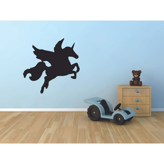 Flying Unicorn Silhouette Sparkle Unicorns Wings Wall Sticker Art Decal for Girls Boys Kids Room Bedroom Nursery Kindergarten House Fun Home Decor Stickers Wall Art Vinyl Decoration Size (10x10 inch)