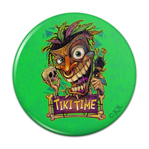 Tiki Time Witch Doctor Tropical Island Pinback Button Pin