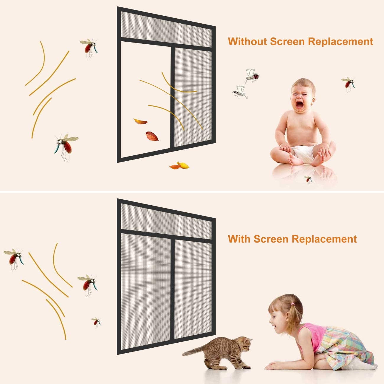 leaveforme Window Screen Replacement, 31.50" x 47.24" Durable Windows Door Fiberglass Screen Mesh DIY Adjustable Screen Replacement for Patio Entry Porch Screen Mesh Curtain Net Grey