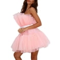 thumbnail image 2 of Txlixc - Mini vestido sin tirantes de cintura alta de hilo de malla de color sólido para mujer Txlixc  Estilo de ocio, 2 of 5