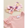 thumbnail image 6 of Musuos Baby Girl Summer Skirt Set 0-18 Months Solid Color Ribbed Knit Rompers Suspender Skirts Headband 3Pcs Cute Clothes Set, 6 of 10