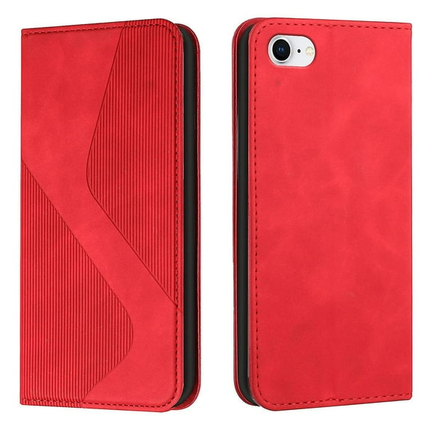Funda tipo cartera de cuero magnético texturizado con patrón en S para iPhone 6, 7, 8, SE2 y SE3: alta resistencia magnética, ranuras para tarjetas, antiarañazos y protección duradera.