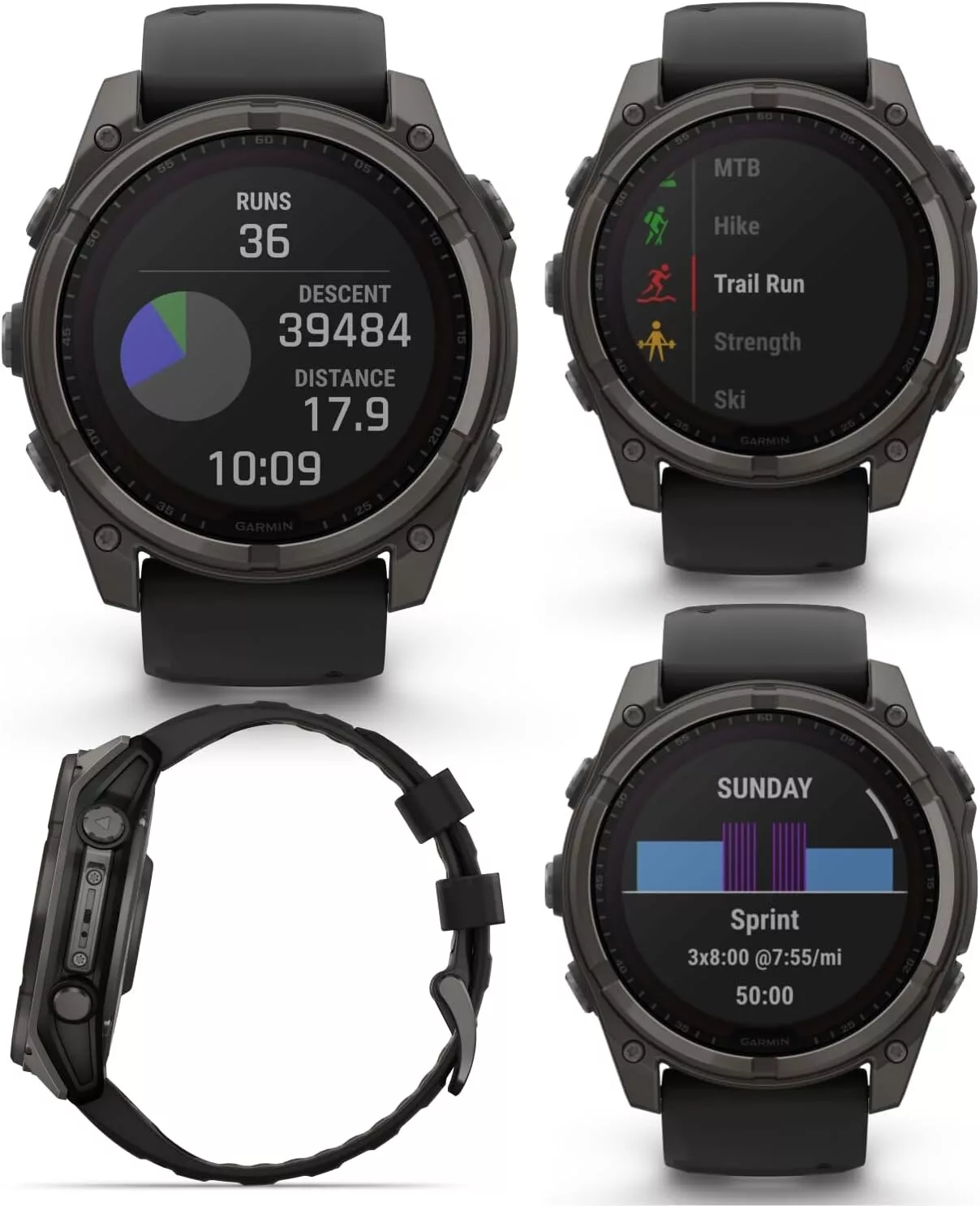 Garmin Fenix 8 - 51 mm, Solar, Sapphire, Carbon Gray DLC Titanium with Black/Pebble Gray Silicone Band GPS Smartwatch with Black Earbuds