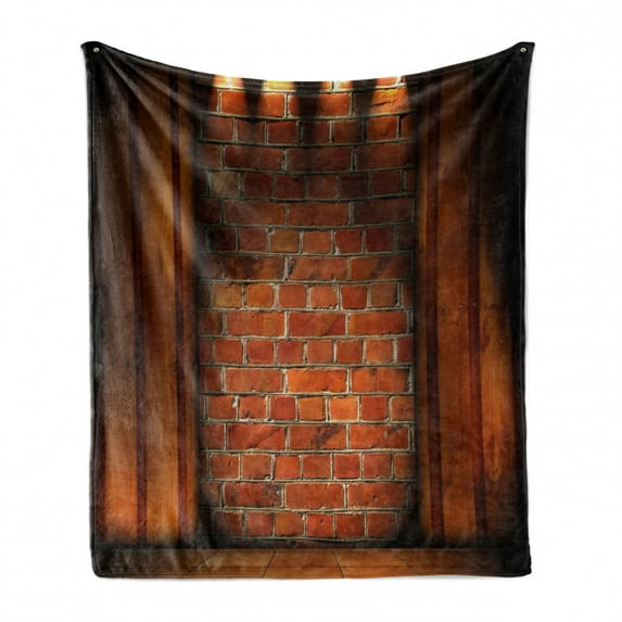 Modern Soft Flannel Fleece Blanket, Wall Semidarkness Brickwork Indoors Concept Shady Empty Country Design Art, Cozy Plush for Indoor and Outdoor Use, 60" x 80", Orange Dark Orange, by Ambesonne