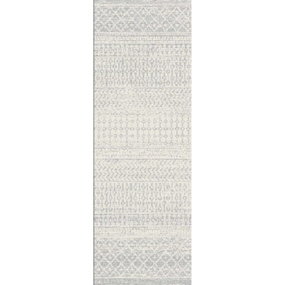 Hauteloom Harput 2' 7" x 7' 6" Moroccan Bohemian Pattern - Farmhouse Runner Rug - Runner - Polypropylene - Light Gray, Medium Gray, White