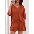 thumbnail image 6 of Costeam Womens V Neck Half Sleeve Two Piece Matching Set Loose Fit Top and Casual Shorts Lightweight Airy Fabric Side Pockets Elastic Waist Relaxed Daily Loungewear Outfit, 6 of 8