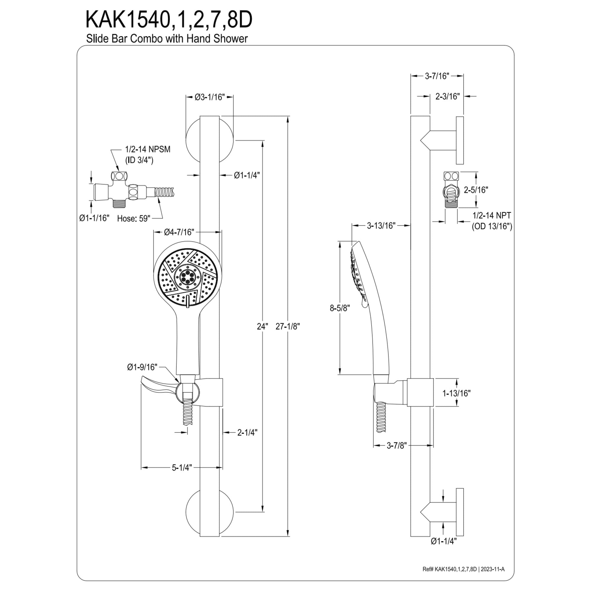 Kingston Brass KAK1548D Made to Match Shower System with Slide/Grab Bar and Hand Shower, Brushed Nickel
