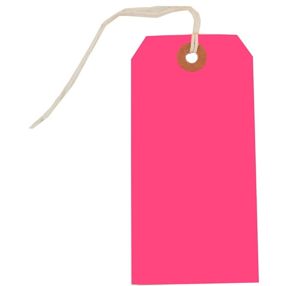 JAM Paper Medium Neon Pink Paper Gift Tags, with String 4.75" x 2.37" x 2" (100 Count)