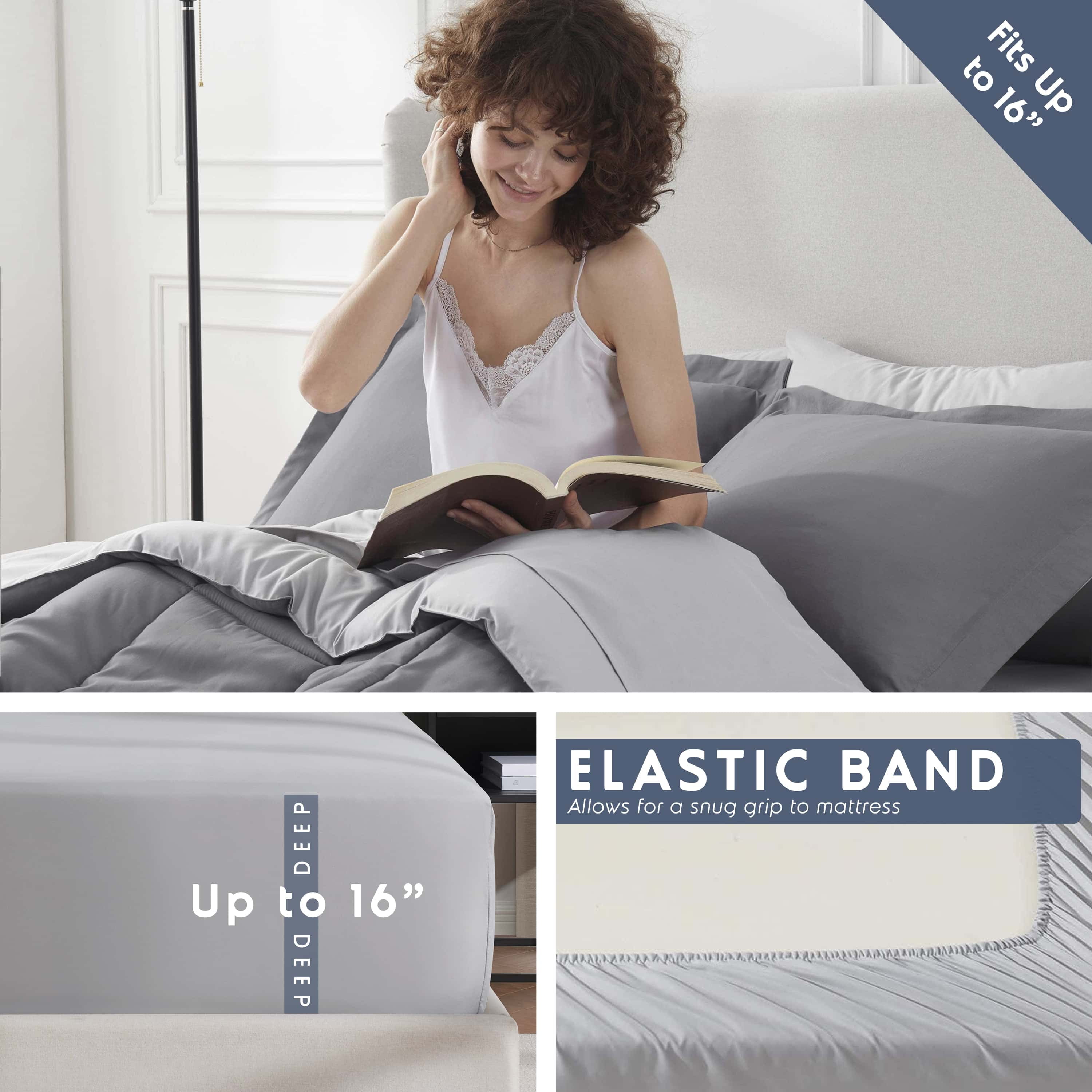 LammaLoe Queen Comforter Set, With Sheets, Reversible Bed In A Bag 7 Piece, Bedding Set, Grey