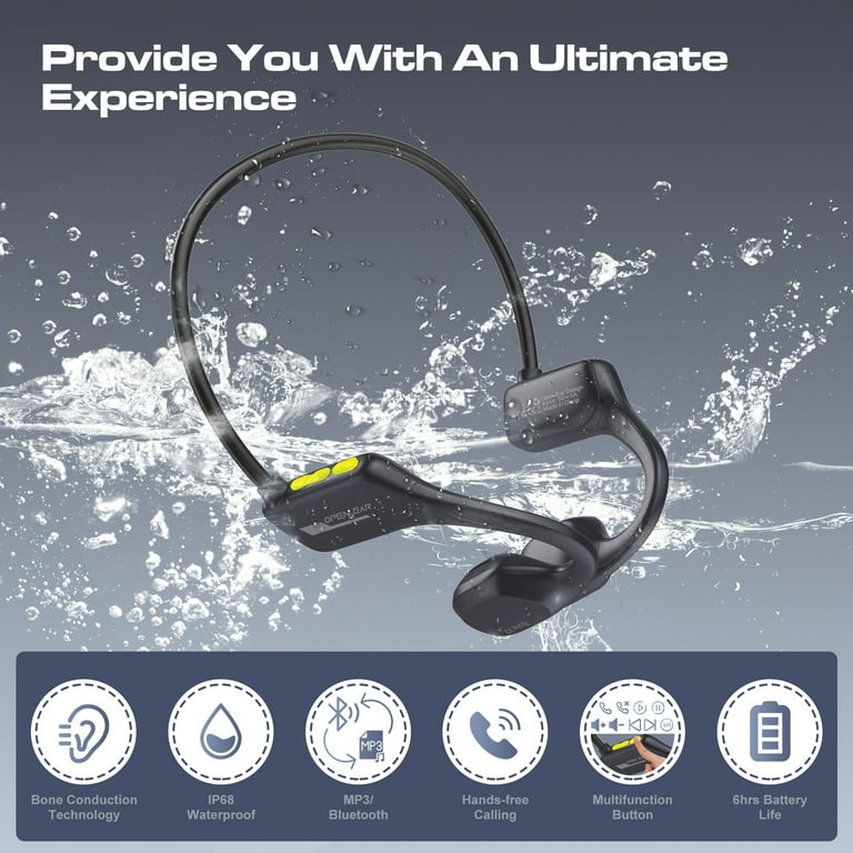 TOPVISION Bone Conduction Swim Headphones, Open Ear Wireless Bluetooth  Headsets, IP68 Headphones with Bluetooth 5.3 and 8GB MP3 Player for Run,  Hike 