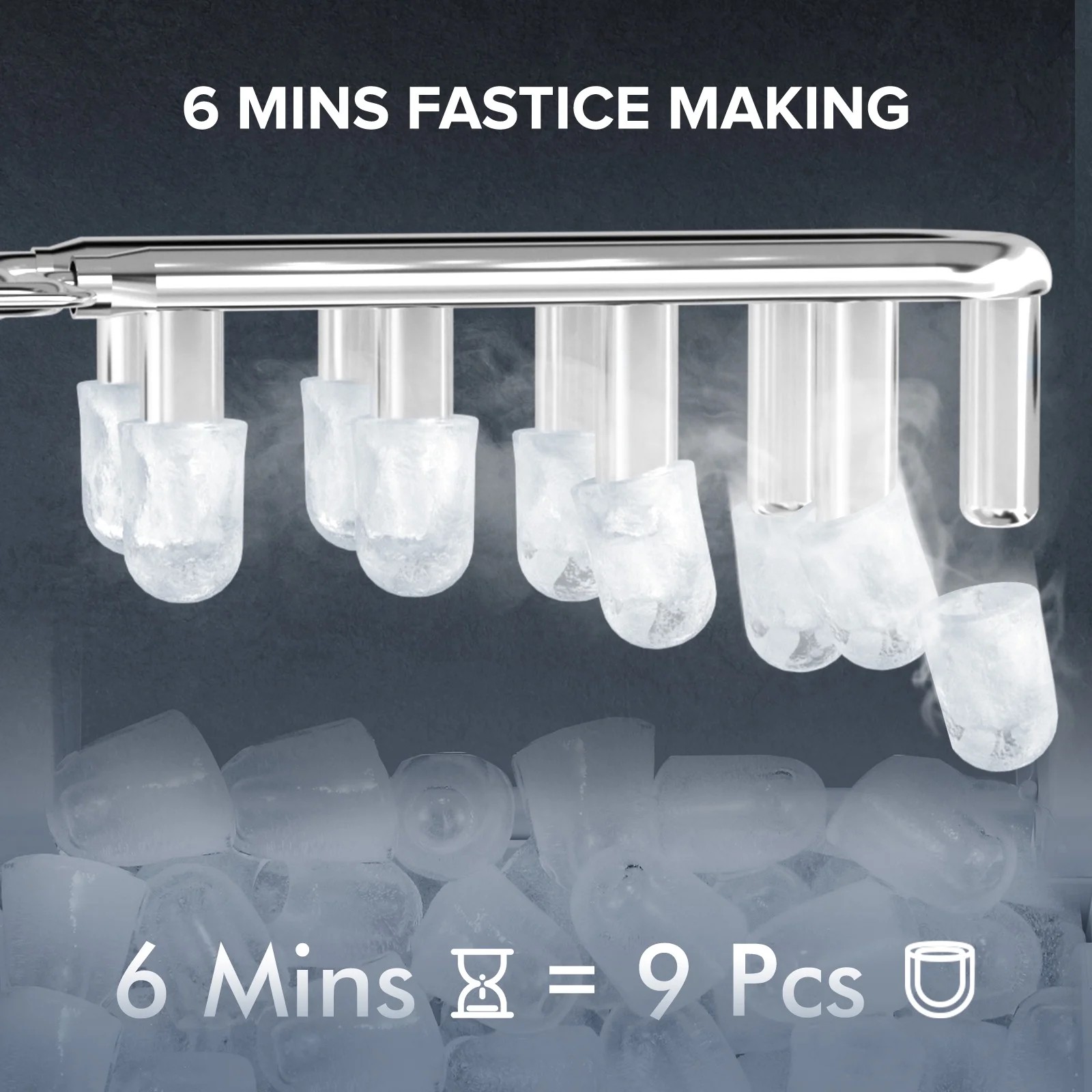 Electactic Ice Maker Machine Countertop Portable Compact Small Bullet Ice Maker with Self Cleaning,9 Cubes in 6 Mins,26lbs in 24Hrs, for Camping Dorm Home Outdoor