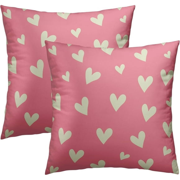 Housses de Coussin de la Saint-Valentin 18x18 Pouces Ensemble de 2 Cœurs Roses Blancs Décoration Housses de Coussin de Mariage de la Saint-Valentin Anniversaire de la Fête des Mères Décoration pour Ferme Maison Canapé Lit
