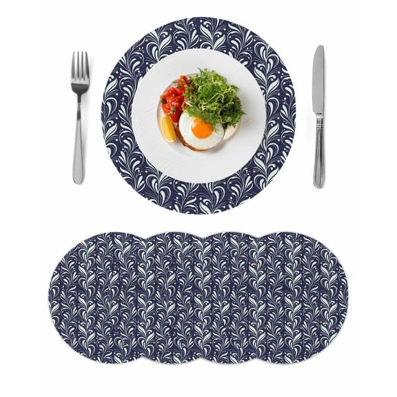 Vintage Floral Round 15 Inch Placemats Set of 4, Spring Country Botanical Flowers Simple HeatResistant Non Slip Place Mats for Dining Table, Wipeable Braided Kitchen Table Mats for Housewarming