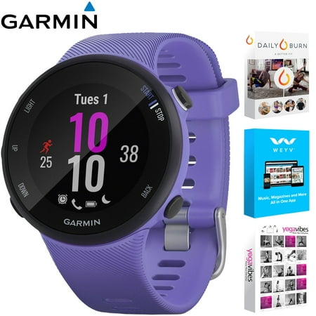 Garmin 010-N2156-01 Forerunner 45S GPS Heart Rate Monitor Running Smartwatch (Iris) - (Renewed) Bundle With Fitness & Wellness Suite (WEYV, Yoga Vibes, Daily Burn)