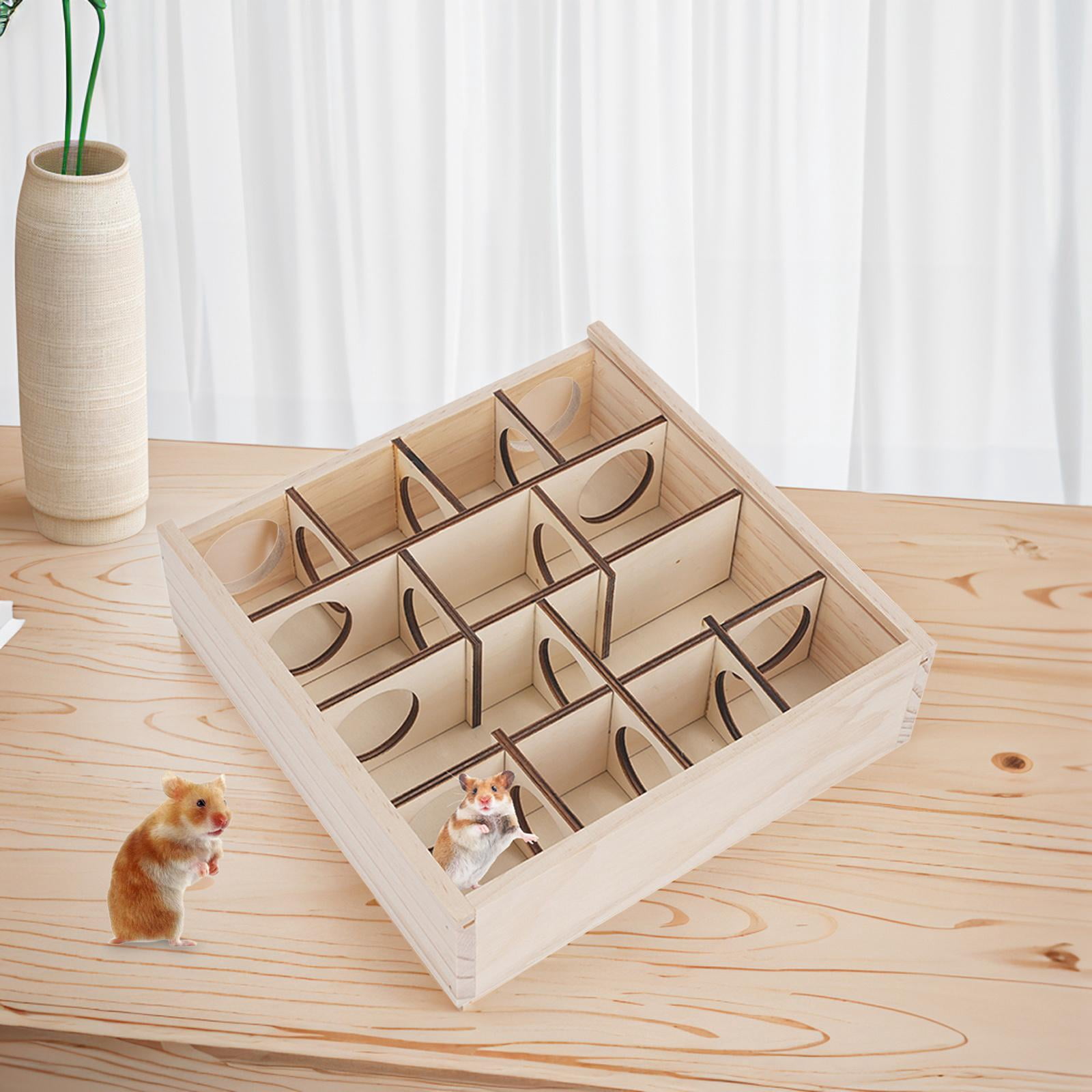 Pet Hamster House Tunnel Toy Wooden Maze Multi Chamber Exercise Activity Platform Removable Cover Hideout for Dwarf Hamsters