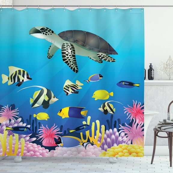 Ambesonne Ocean Shower Curtain, Sea Turtle Coral Reef, 69"Wx75"L, Multicolor